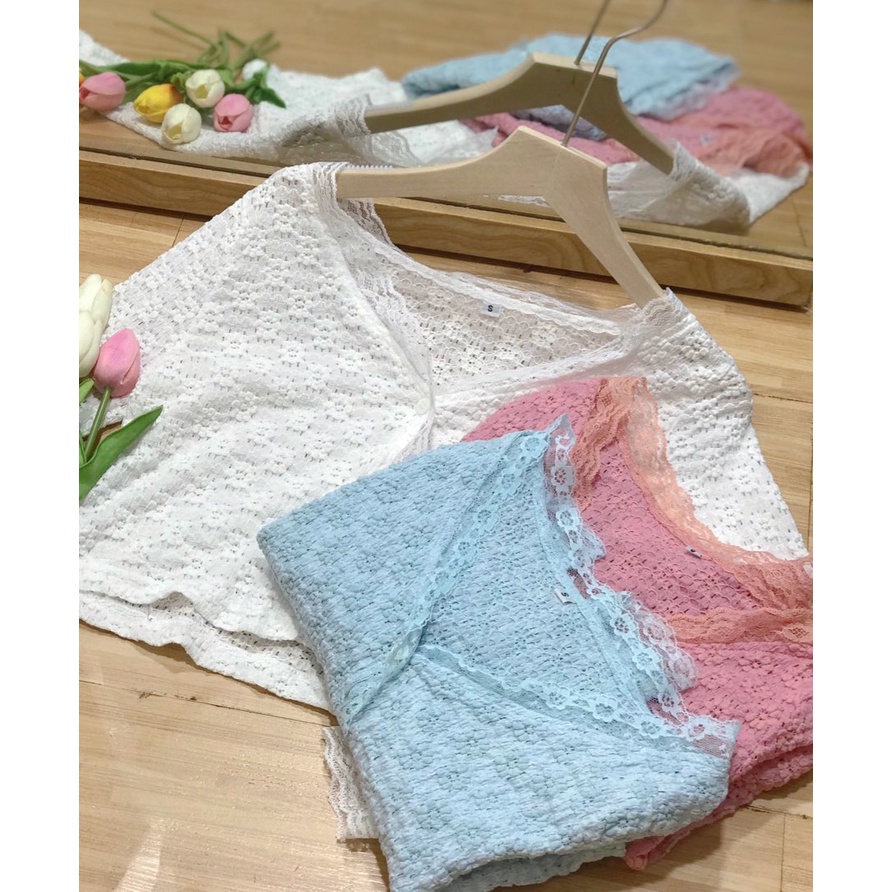 Áo cardigan mỏng viền ren 3 khuy phong cách nhẹ nhàng hàn quốc ht03