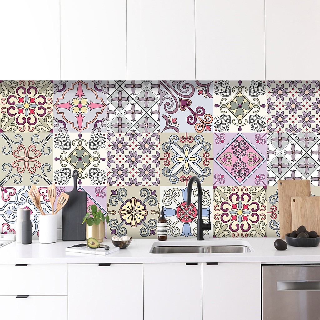 Decal Gạch Bông Mua 3 sét tặng 1 sét, dán bếp, tường, nhà tắm, kt 120x60cm/set