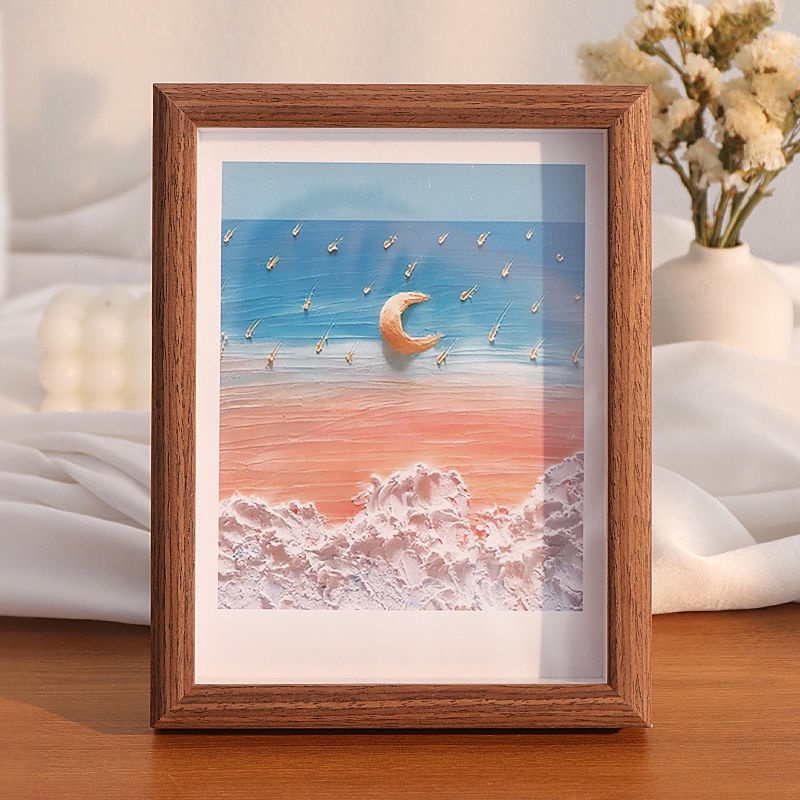 Bắc Âu Khung ảnh Gỗ Rắn 6 Inch / 7 Inch / 8 Inch / 10 Inch Khung ảnh Bảng Ba Chiều Khung ảnh đăng Nhập Màu Treo Tường