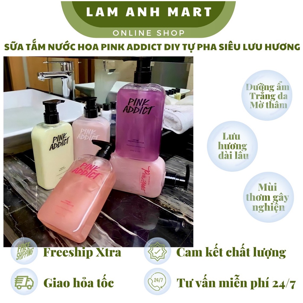 Sữa tắm nước hoa PINK ADDICT sữa tắm tự pha DIY Perfume Shower Gel . Lưu hương lâu dưỡng ẩm sáng da mờ thâm.