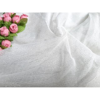 vải lưới kim sa li ti màu trắng ánh xanh