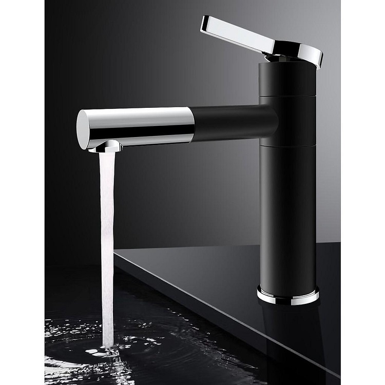 Vòi lavabo thân cao 20cm IKIZA, vòi chậu rửa mặt tròn đồng mạ crom cao cấp giá tốt