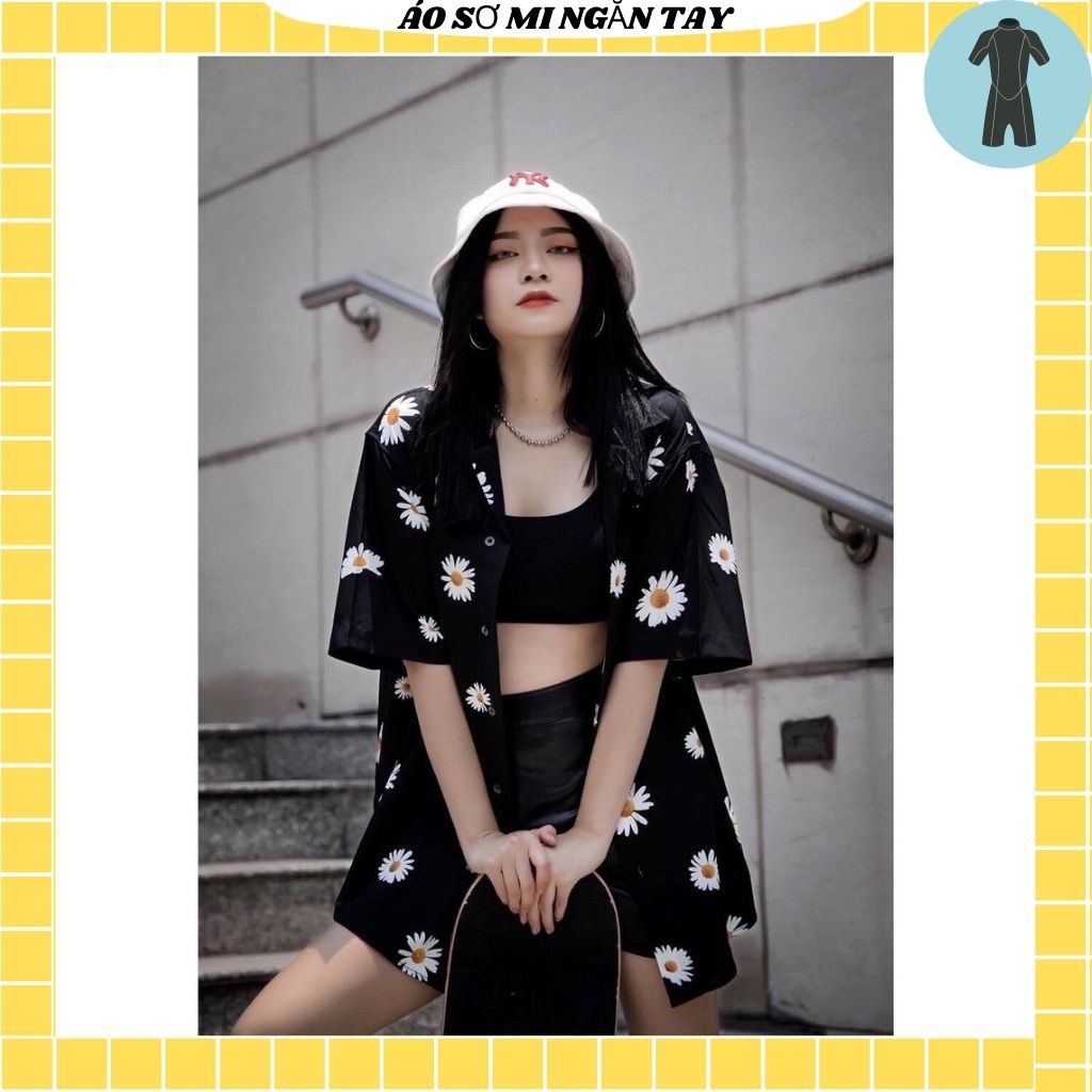 Áo Sơ Mi Tay Ngắn Unisex Cổ Bẻ Phông Cách Hàn Quốc Freesize