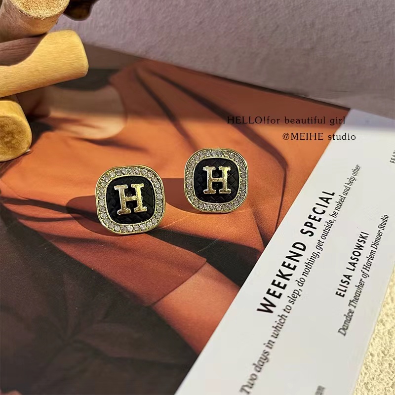 Bông Tai Mạ Bạc 925 Hình Chữ H Sang Trọng Phong Cách Hàn Quốc Cho Nữ