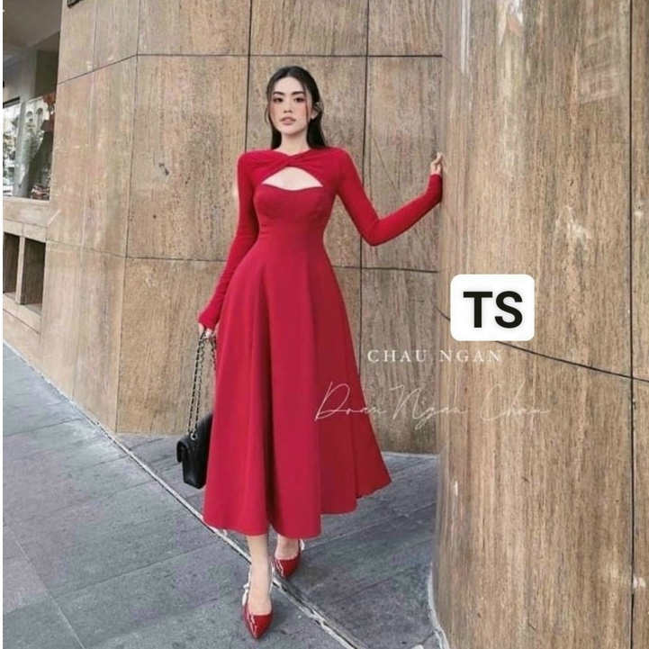 Váy thiết kế hở dáng suông ngực sexy, váy thiết kế dài tay quyến rũ hàn quốc | BigBuy360 - bigbuy360.vn