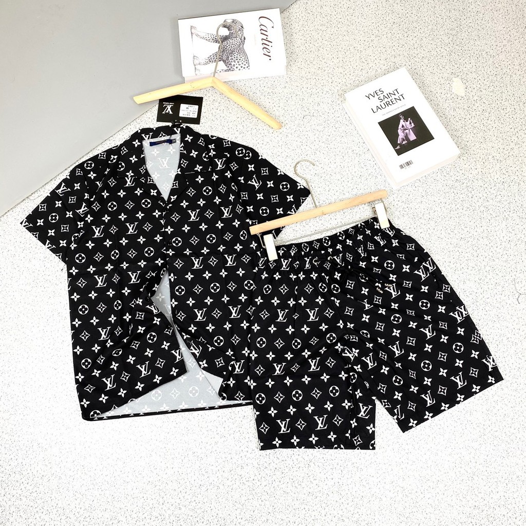 Bộ hè nam vân gc,chất lụa thoáng mát bộ ngủ ngắn tay cổ bẻ có đủ size 40-70kg pizama cộc full mẫu mặc thoải mái gc225 | BigBuy360 - bigbuy360.vn