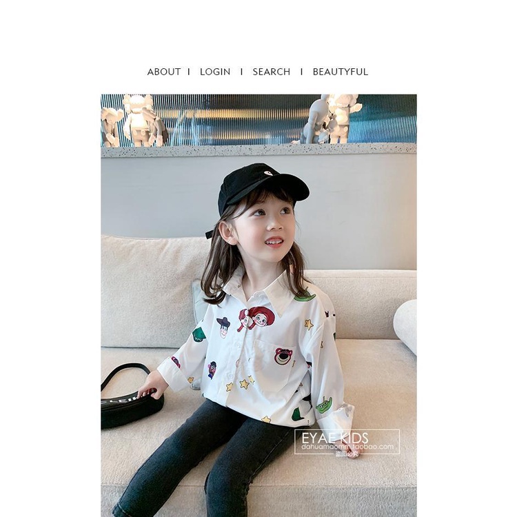 Áo sơ mi tay dài in họa tiết thời trang mùa thu cho bé gái