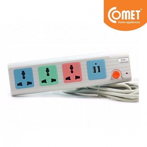 Ổ cắm Comet CES5303 (3 ổ đa năng, 2 ổ USB, dây 3m)