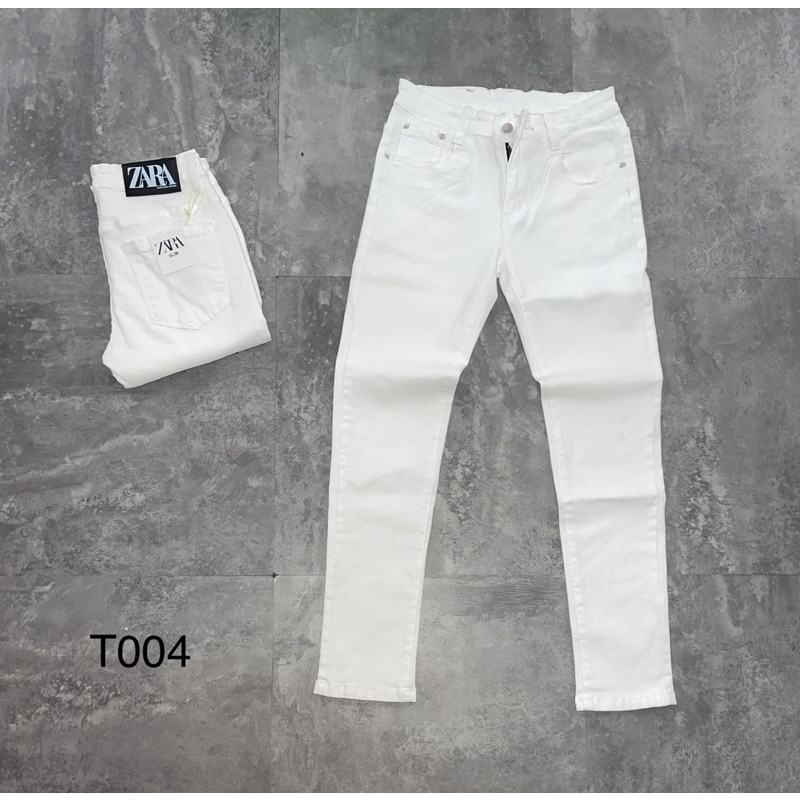 Quần Jean Trắng Trơn Nam Rách Gối Dáng Slim Fit Đơn Giản