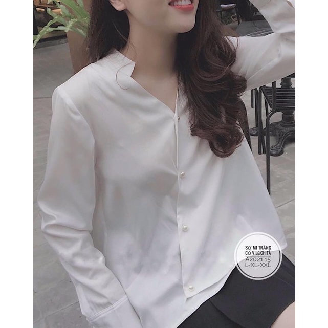 Sơmi cổ trụ xẻ bigsize nút ngọc