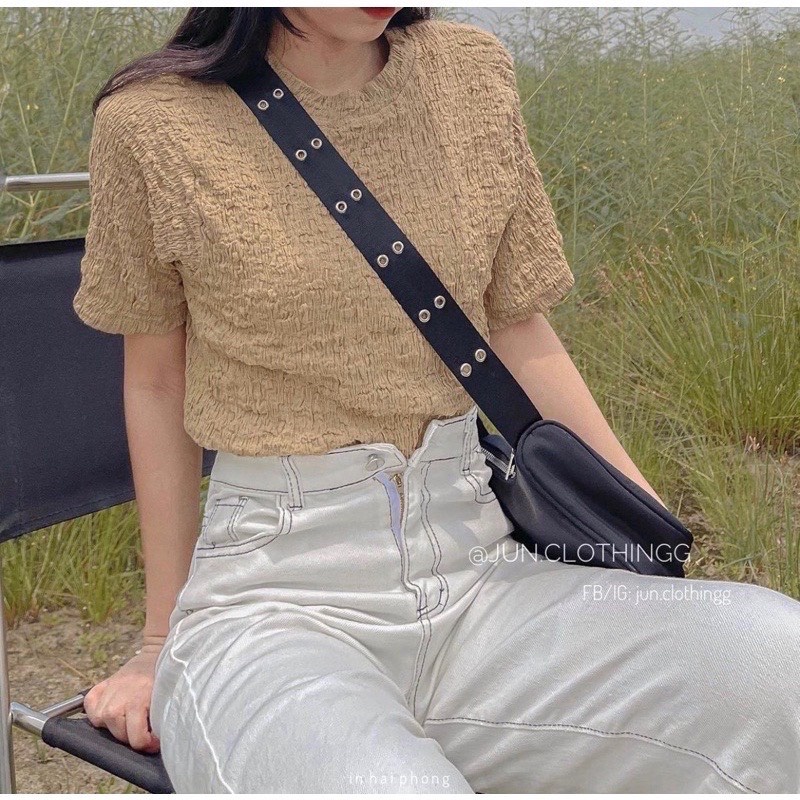 Áo croptop nữ Bingshop cổ tròn ngắn tay vải xốp mềm co giãn hàng đẹp freeship