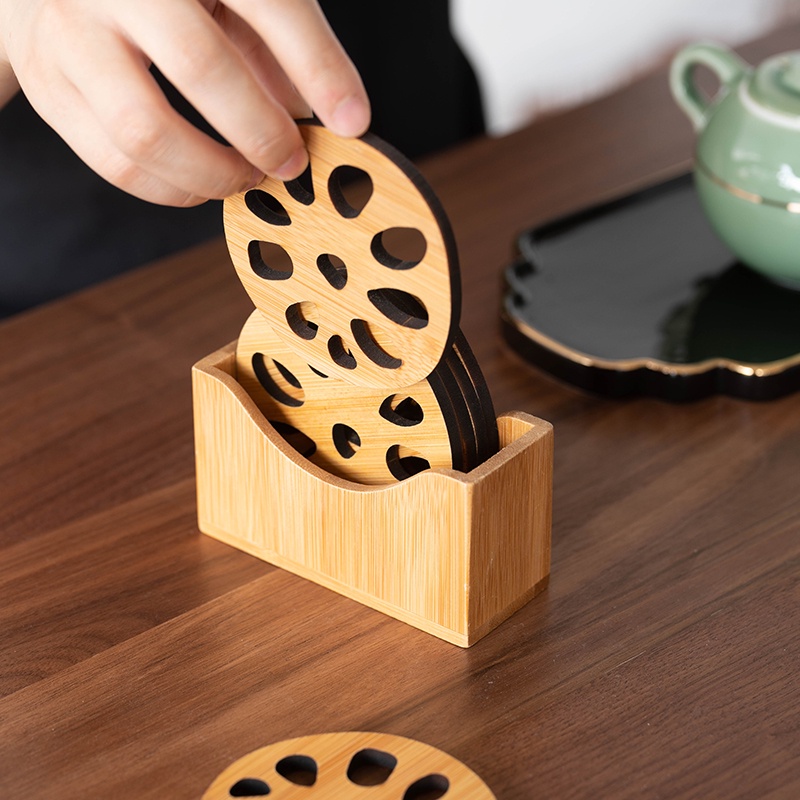 Giá Đỡ Ấm Trà Bằng Gỗ Tre Chống Bỏng Trang Trí Bàn Trà