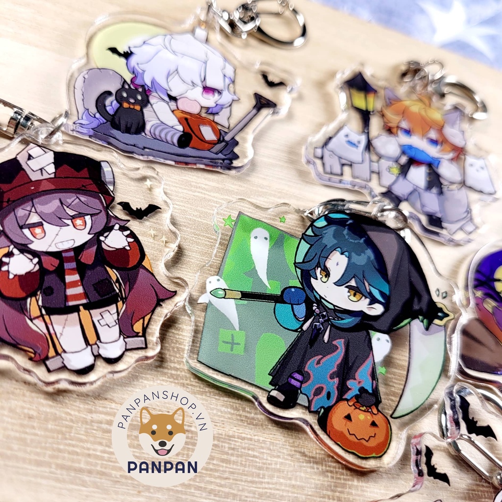 Móc khóa Anime Genshin Impact Halloween (6cm) Hutao, Mona, Childe. Xiao, Diluc, Qiqi