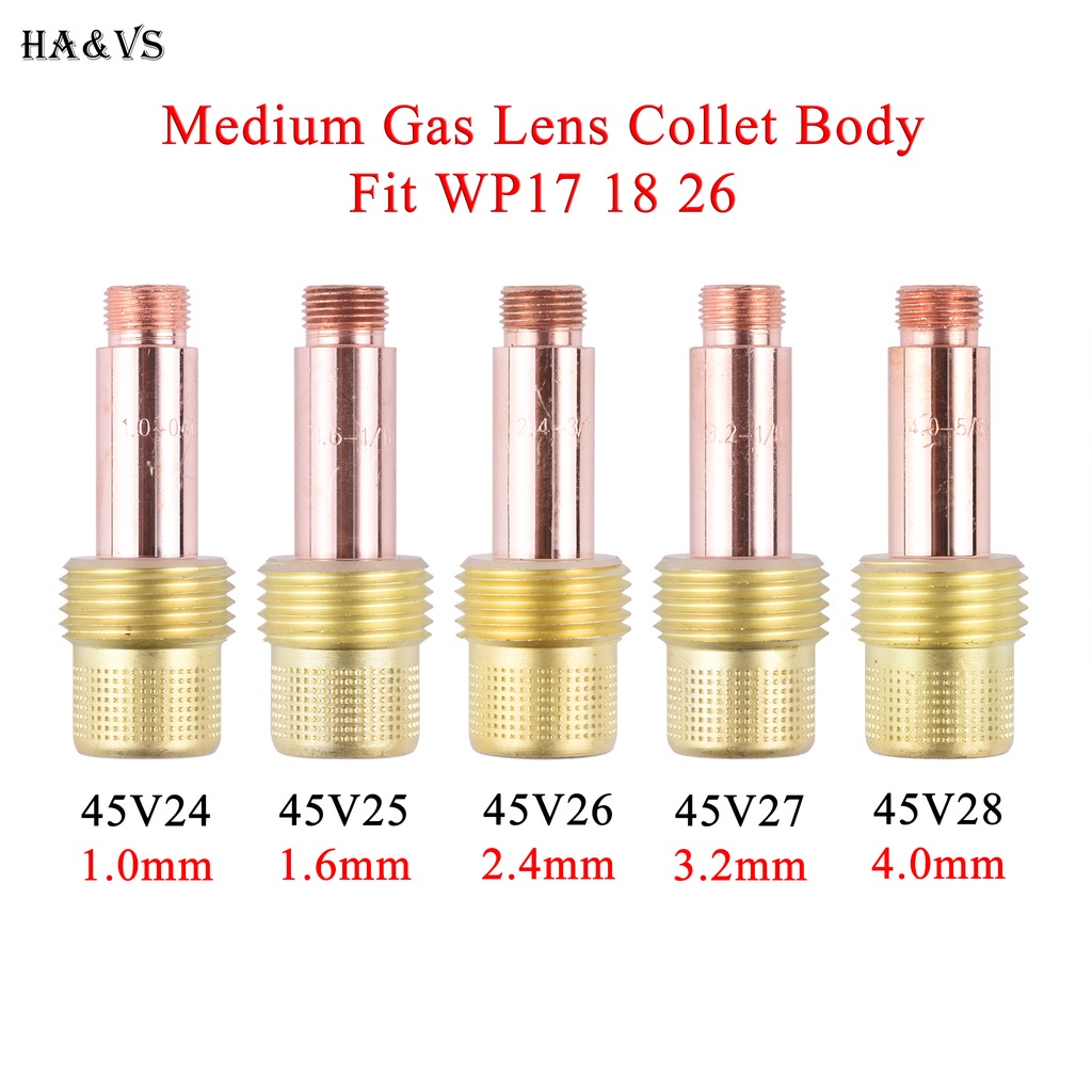 5 Chiếc 1.0 / 1.6 / 2.4 / 3.2 / 4.0mm TIG Ống Kính Khí Trung Bình Collet Thân 45V24 45V25 45V26 45V2