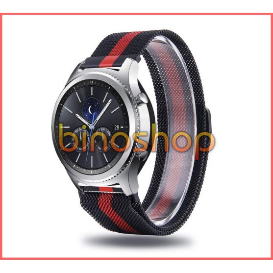 [Đen sọc đỏ] Dây đồng hồ nam châm thép lưới Samsung Gear S3, Amazfit Pace/Stratos, Galaxy Watch 46mm.........