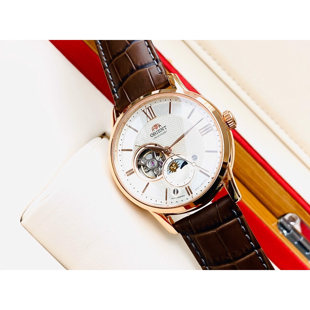 Đồng hồ nam chính hãng Orient Sun.Moon Gen 4 RA-AS0009S10B  Rose Gold - Máy cơ tự động - Kính Sapphire