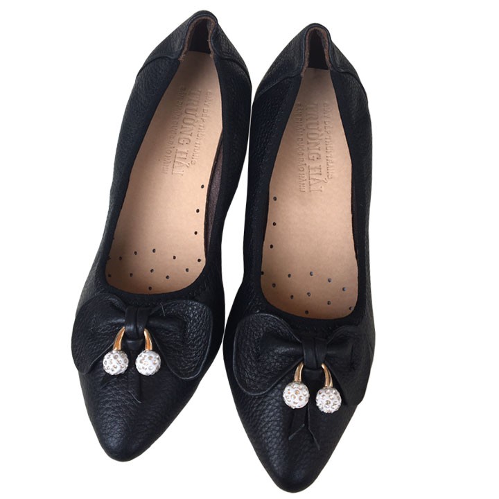 Giày đế xuồng chuông 5cm da bò đen Trường Hải TH010