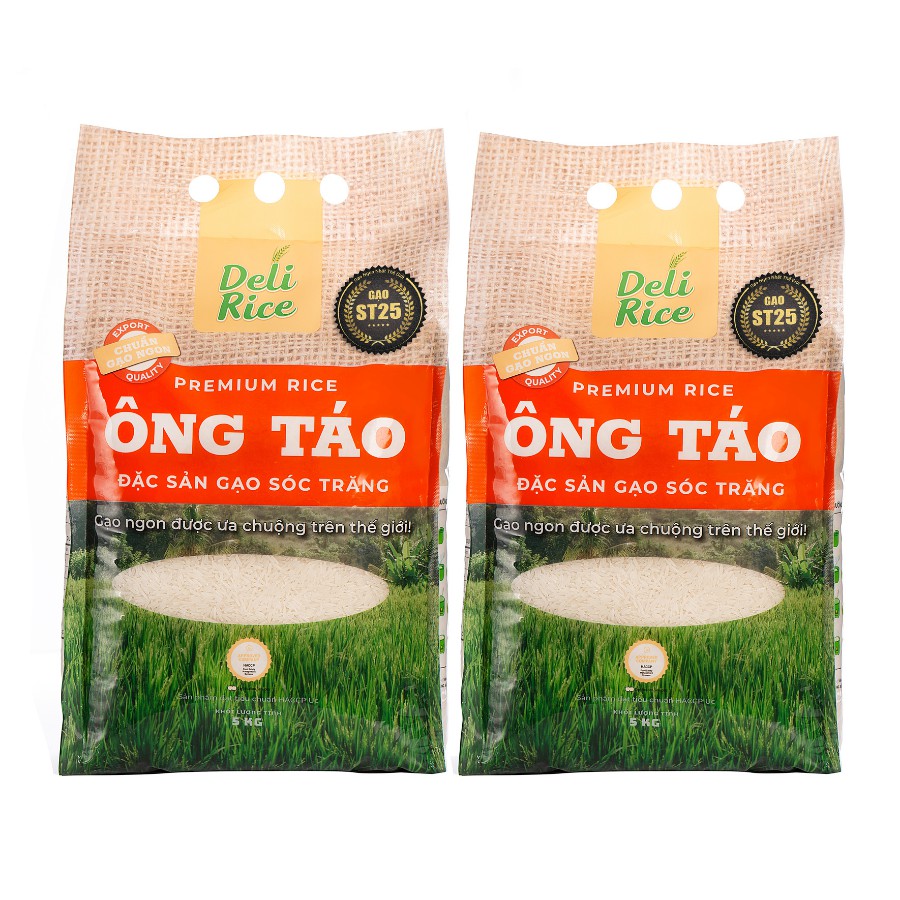 Gạo ST25 Ông Táo Đặc Sản Sóc Trăng Delifarm 10kg (2 túi 5kg)