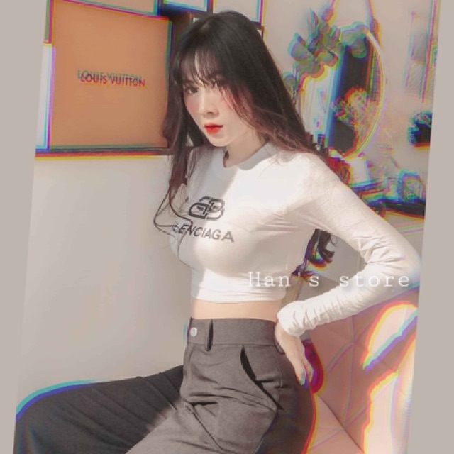 Áo croptop tay dài in siêu hot nhiều màu Freesize dưới 52kg kg - Carotshop