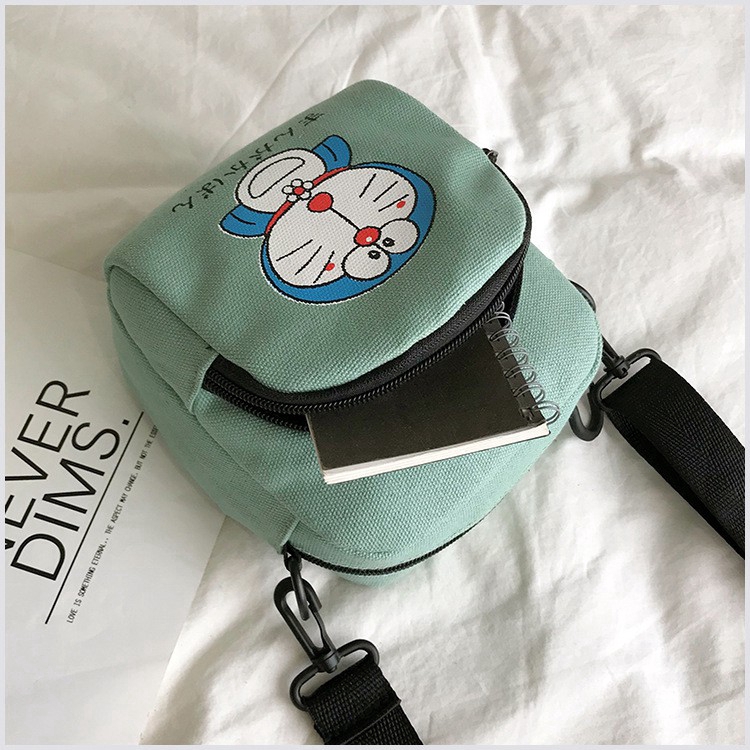Túi đeo chéo vải canvas họa tiết Doraemon xinh xắn phong cách Hàn quốc