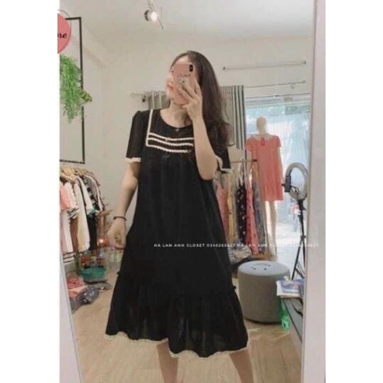 (Bigsize đến 100kg) Váy bầu Bigsze hàng thiết kế phối cổ trắng siêu sang