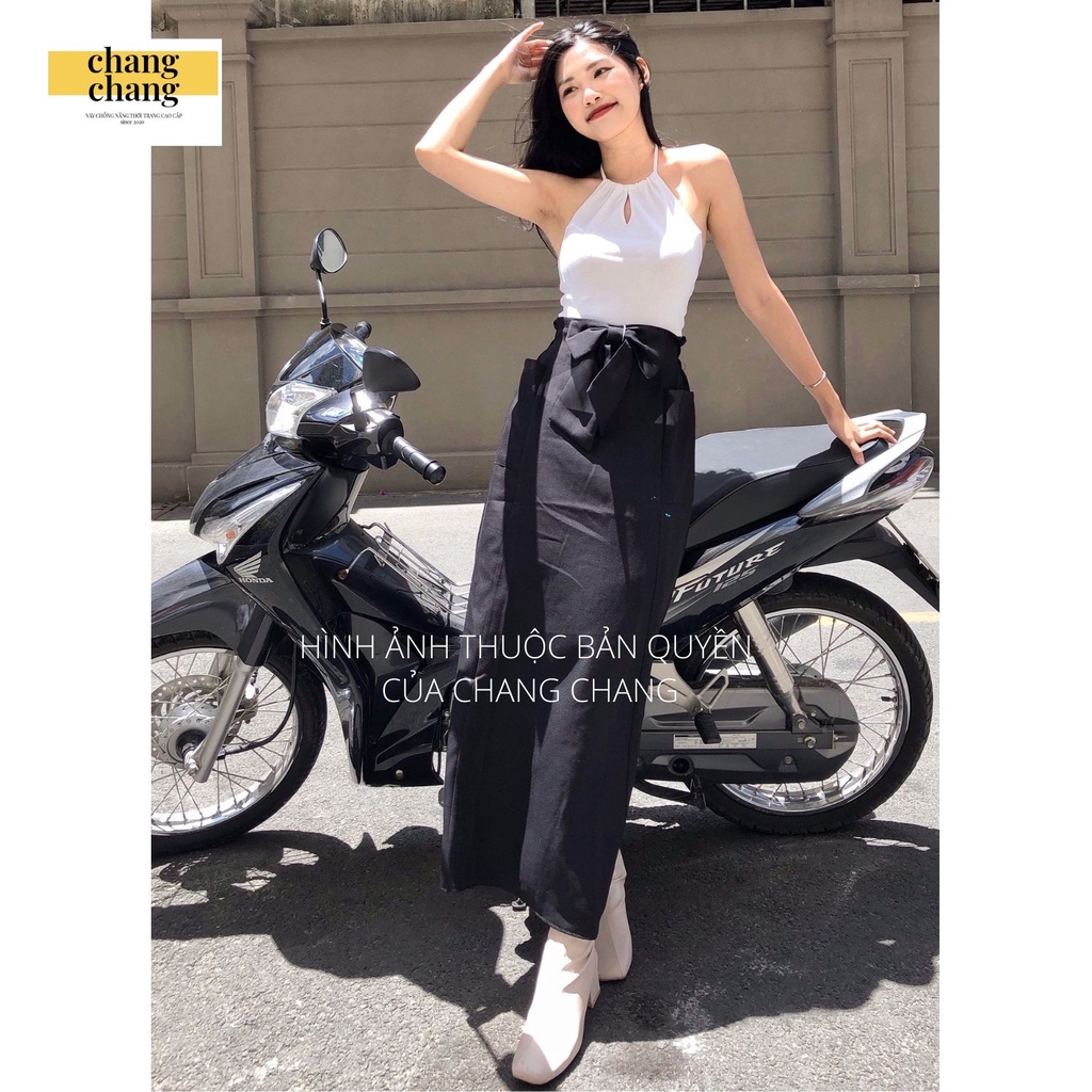 Váy Chống Nắng Thời Trang CHANG CHANG, Quây Che Nắng Vải Quần Tây Cao Cấp | Váy Đen Nơ