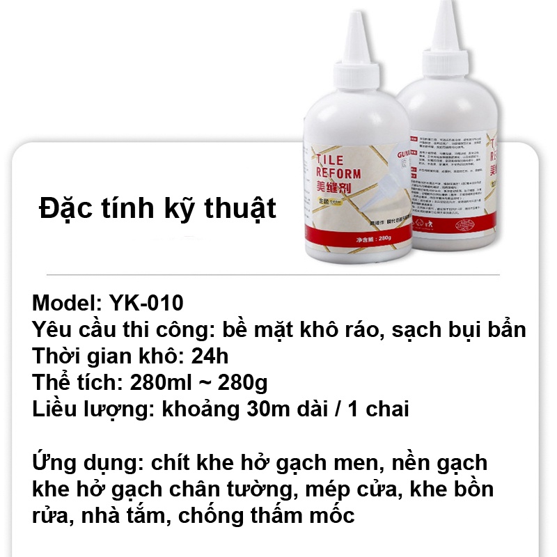 Keo bít lỗ hở gạch men,Keo chà Ron chỉ gạch,nhà tắm chống thấm và chống nấm mốc, Bạc ánh kim 280g chai lớn