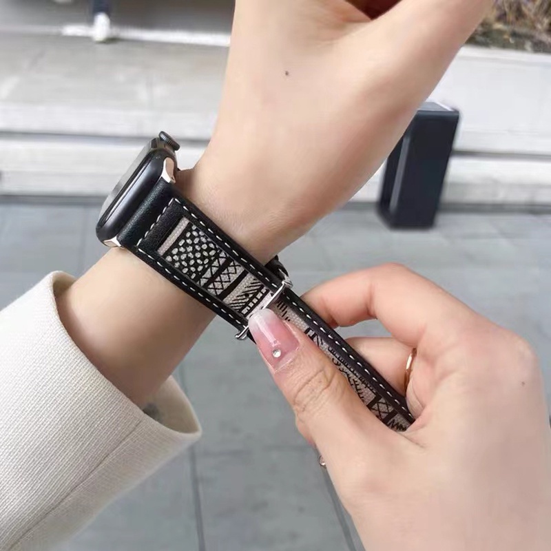 Dây Đeo Tay Bằng Da 45mm 41mm 40mm 44mm 49mm 7 SE 6 5 4 3 2 Cho iwatch 38mm 42mm