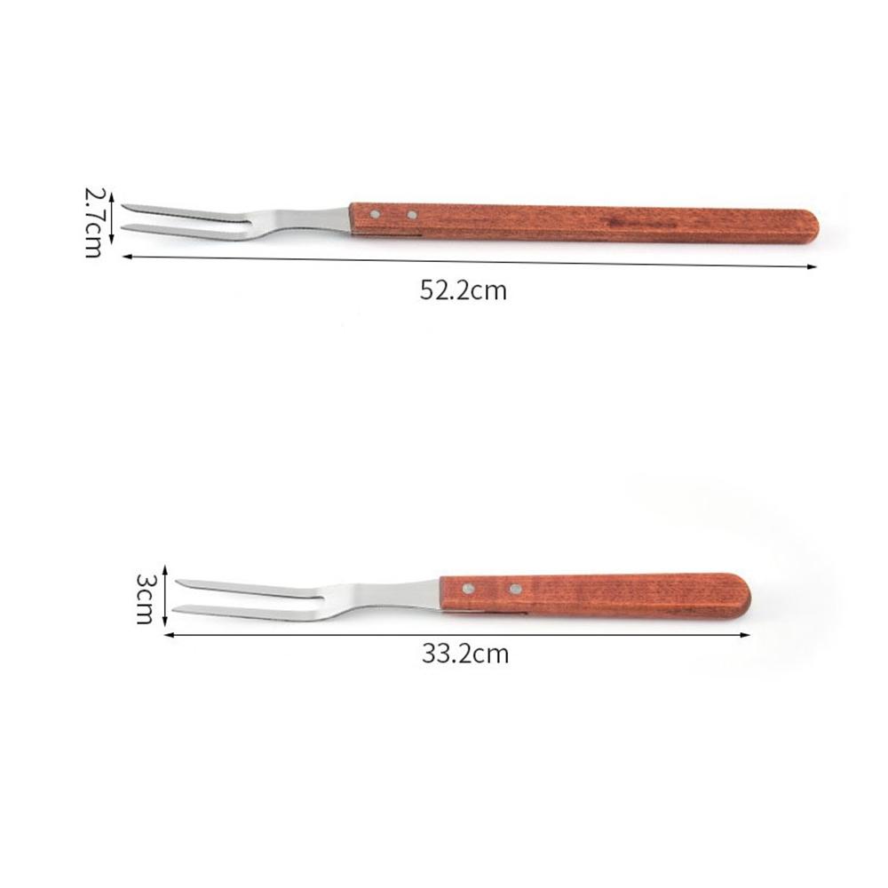 Nĩa Nướng Thịt BBQ Bằng Thép Không Gỉ Tay Cầm Gỗ