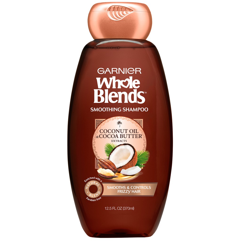 Dầu gội giúp mượt tóc chiết xuất dầu dừa & bơ cacao Garnier Whole Blends Smoothing Shampoo 370ml/500ml/650ml