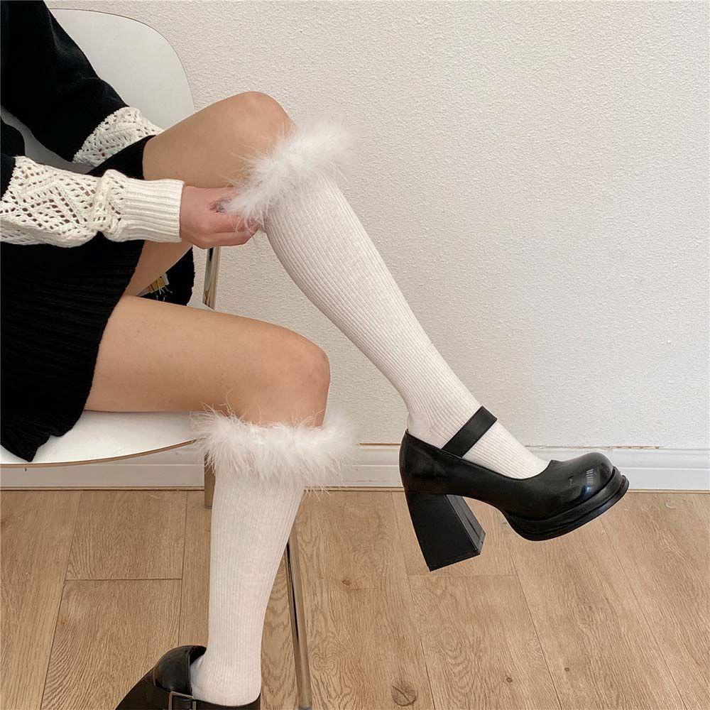 AROMA Tất Bắp Chân Cotton Dệt Kim Màu Sắc Đơn Giản