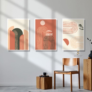 Bộ 03 tranh canvas | trừu tượng phong cách boho | boho abstract 3fvabs031 | căng khung cao cấp | tặng kèm đinh đa năng