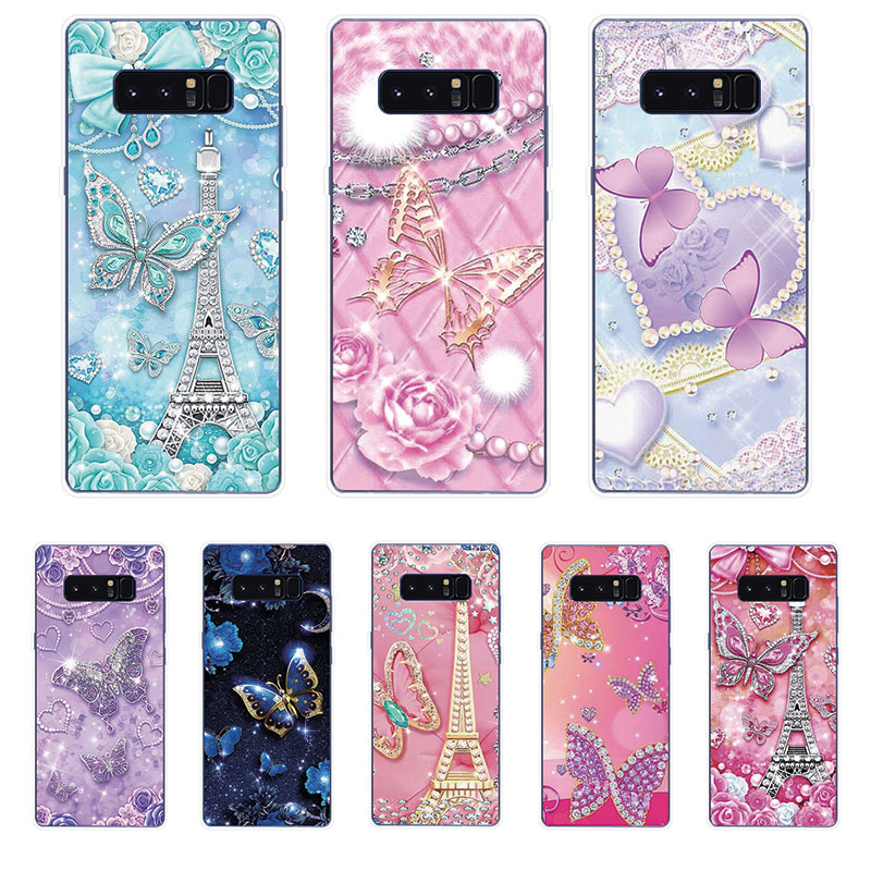 Samsung Galaxy S7 Edge S8 S8+ Plus Soft TPU Silicone Phone Case Cover Diamond Butterfly