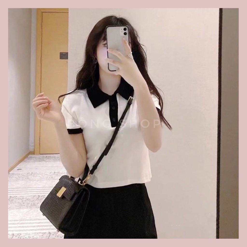 Áo croptop tay ngắn cổ bẻ, áo croptop nữ cổ polo