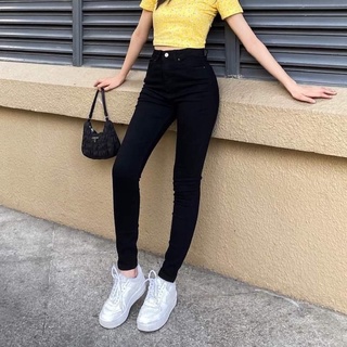 Quần jean bò skinny đen ôm vnxk cạp lưng cao co giãn