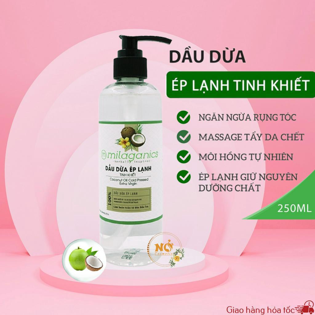 Dầu Dừa Nguyên Chất Ép Lạnh Tinh Khiết Dưỡng Da, Dưỡng Tóc, Dưỡng Môi MILAGANICS 250ml (Chai)