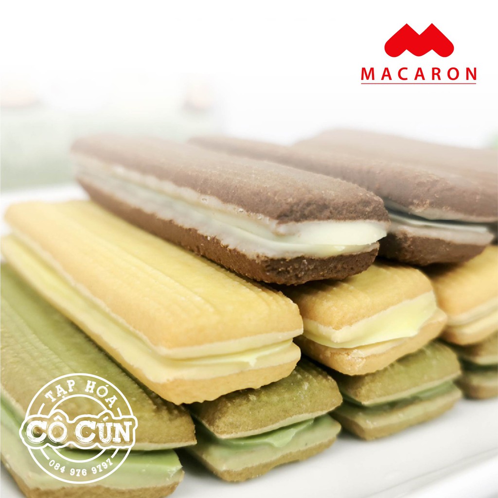 BÁNH quy kem dài chocolate - Hộp hiệu Macaron 150g, 4 vị lựa chọn