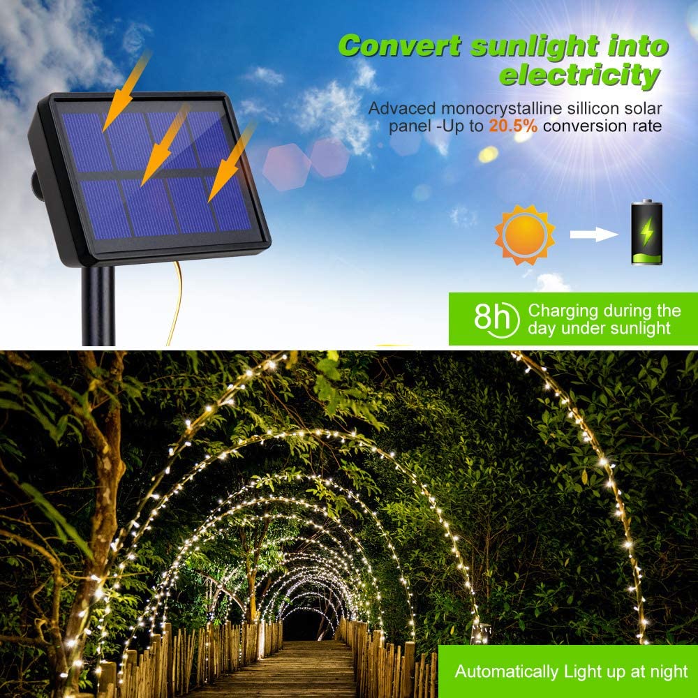 Dây đèn WELPUR 200/ 300 LED chống thấm nước 22m/ 32m năng lượng mặt trời dành cho trang trí năm mới