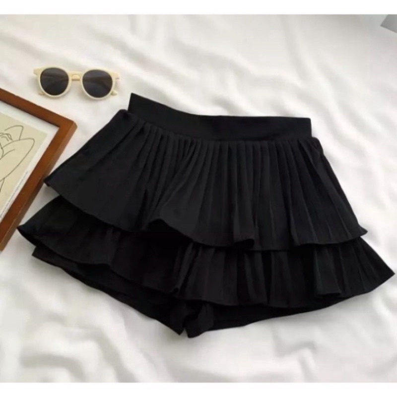 Chân Váy Tầng Xếp Ly Xòe Dáng Ngắn 2 Tầng Lưng Cạp Cao RubyStore [Hàng Sẵn, Ảnh Thật]