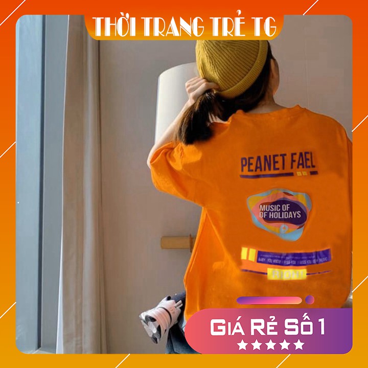 Áo thun 💕𝑭𝒓𝒆𝒆𝒔𝒉𝒊𝒑💕 Áo phông form rộng dáng Unisex L82, mặc lớp, nhóm, cặp in chữ PEANET FAEL màu cam.