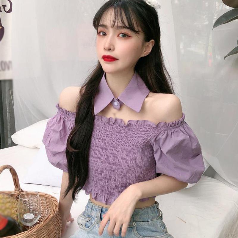 Áo Trễ Vai Màu Trơn Phong Cách Hàn Quốc Quyến Rũ Cho Nữ