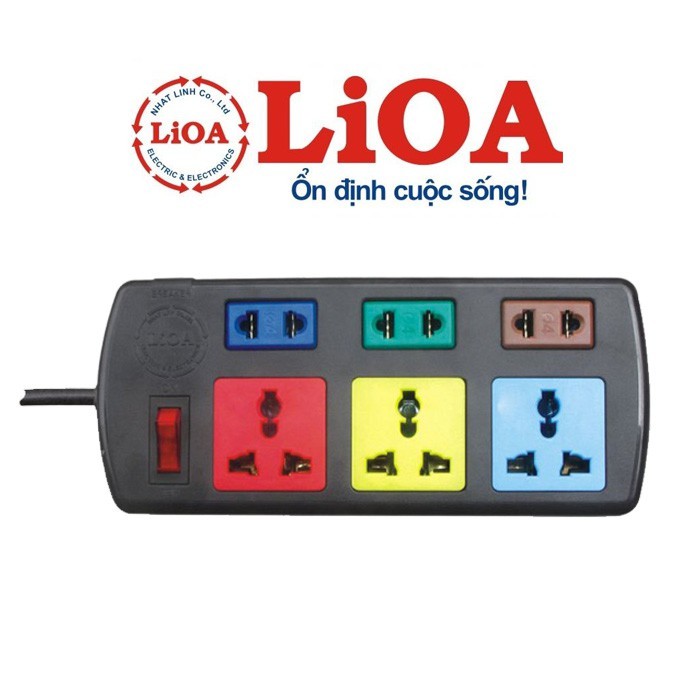 Ổ cắm điện LIOA 6 lỗ có công tắc, dây dài 3m/5m 1000W