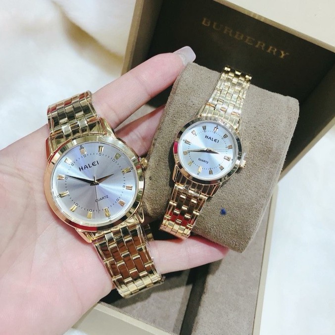 [ Giảm giá] Đồng hồ đôi nam nữ Halei chính hãng mạ bạc chống nước( Giá 1 chiếc)