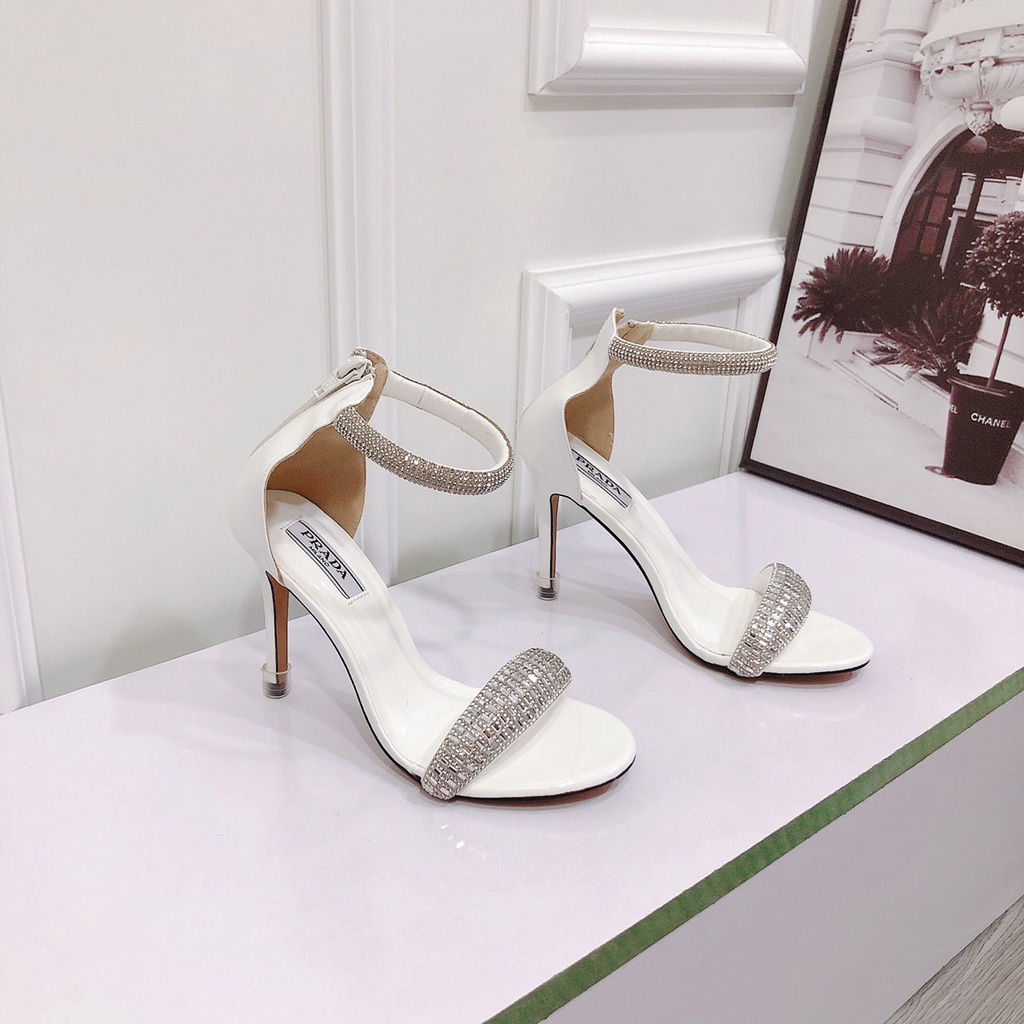 Giày Sandal nữ cao gót 9f quai đính full đá lấp lánh hậu dây kéo hàng cao cấp form chuẩn lên chân siêu đẹp