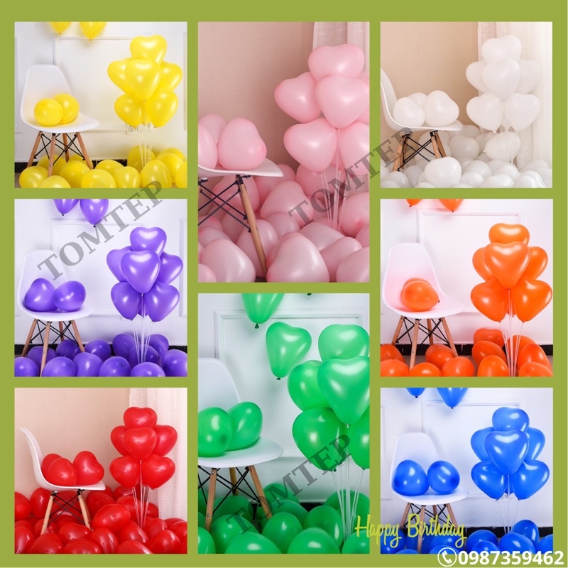 Bịch 50 cái bóng trái tim thái lan loại size lớn 10’ (1 màu và nhiều màu)