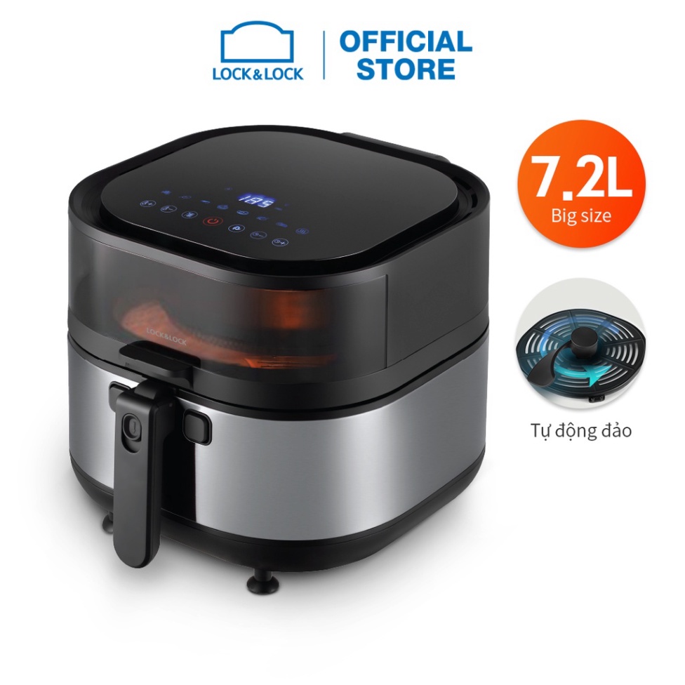 [HÀNG CHÍNH HÃNG] Nồi chiên không dầu Lock&Lock Visible Stirring Air Fryer 7.2L - màu đen EJF596BLK