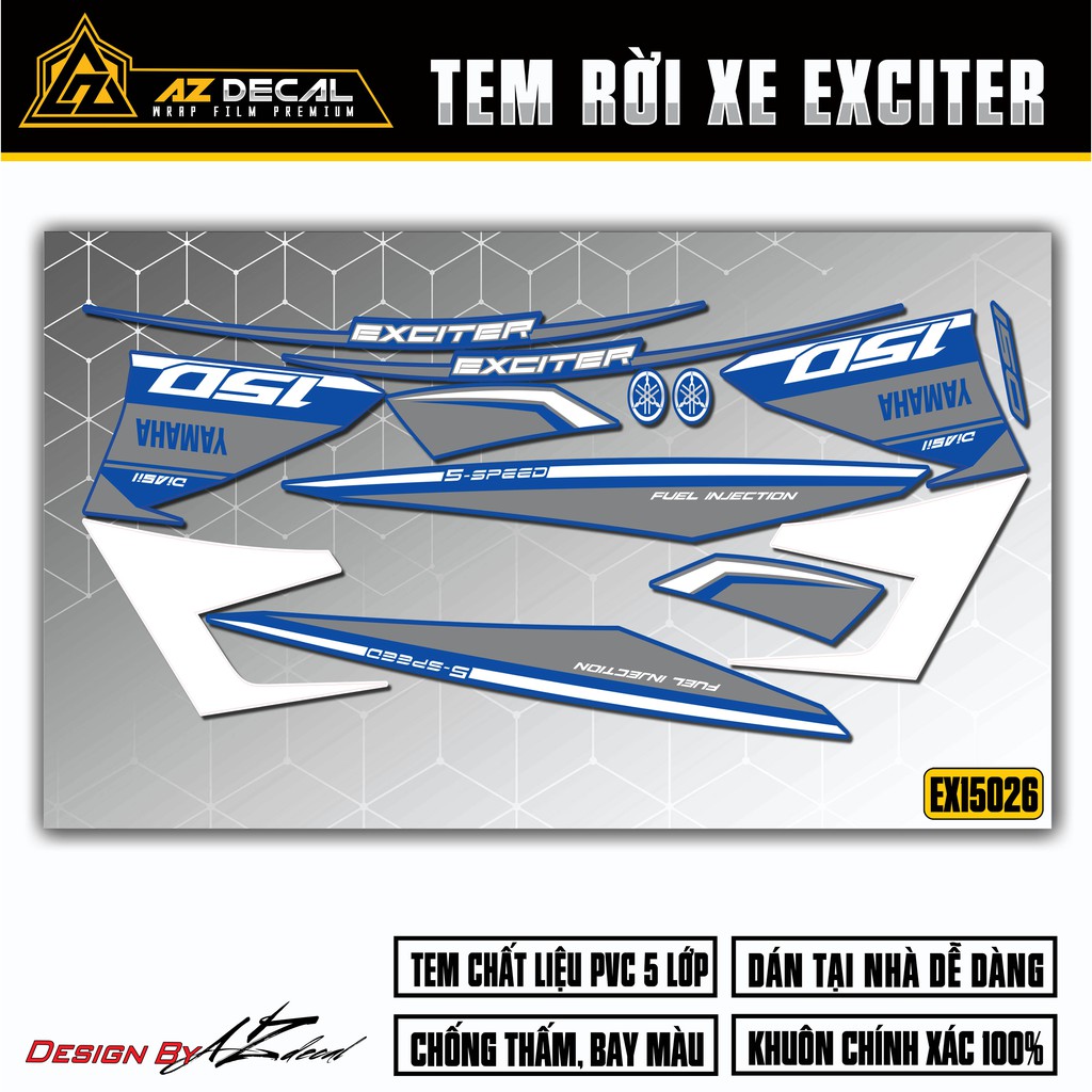 Tem Xe Exciter Mẫu S - Speed | EX15026 | Tem Chế Ex 150 Cao Cấp Chống Bay Màu, Chống Nước