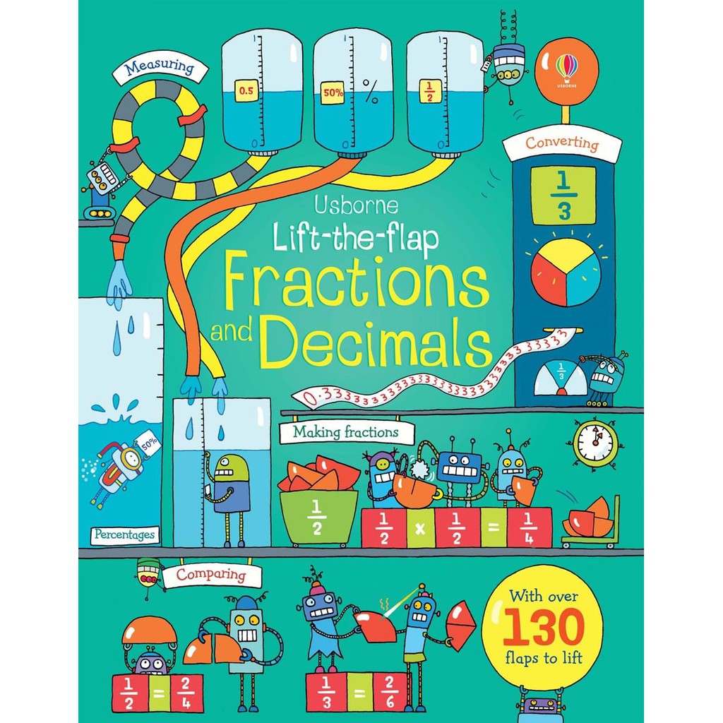 Sách Usborne - tương tác lật mở cho bé 6-8 tuổi Lift The Flap FRACTIONS AND DECIMALS