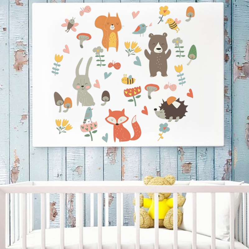 Forest Animal Party Wall Sticker for Kids Rooms Bedroom Decorations Wallpaper Mural Home Cartoon Combination Stickers