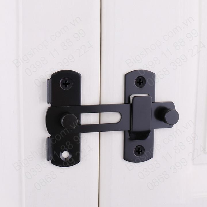 Bộ chốt khóa cài cửa trượt, cửa lùa inox 201 mạ màu đen, loại góc 180 hoặc 90 độ tùy chọn
